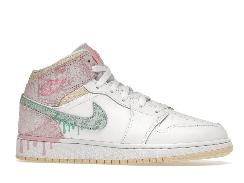 Air Jordan 1 Mid Paint Drip (GS) - White/Green Glow-Arctic Punch - DD1666-100 - 01