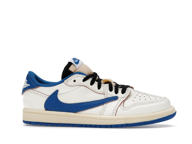 Air Jordan 1 Retro Low OG SP Fragment X Travis Scott Sail Military Blue (Enfant) - Sail/Black/Muslin/Military Blue - DO5442-104 - 01