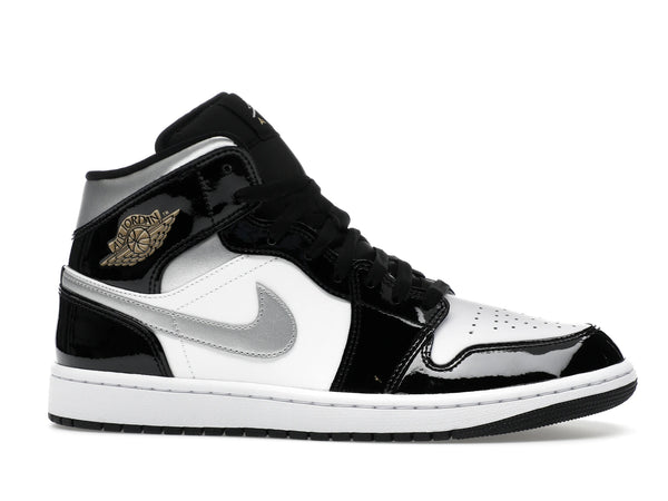 Air Jordan 1 Mid SE Patent Black White Metallic Silver Metallic Gold - Black/White/Metallic Gold/Metallic Silver - HV0789-010 - 01
