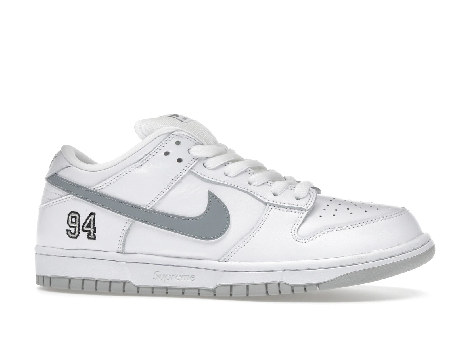 Nike SB Dunk Low Supreme 94 White Metallic Silver - White/Metallic Silver/White - HQ8487-100 - 01