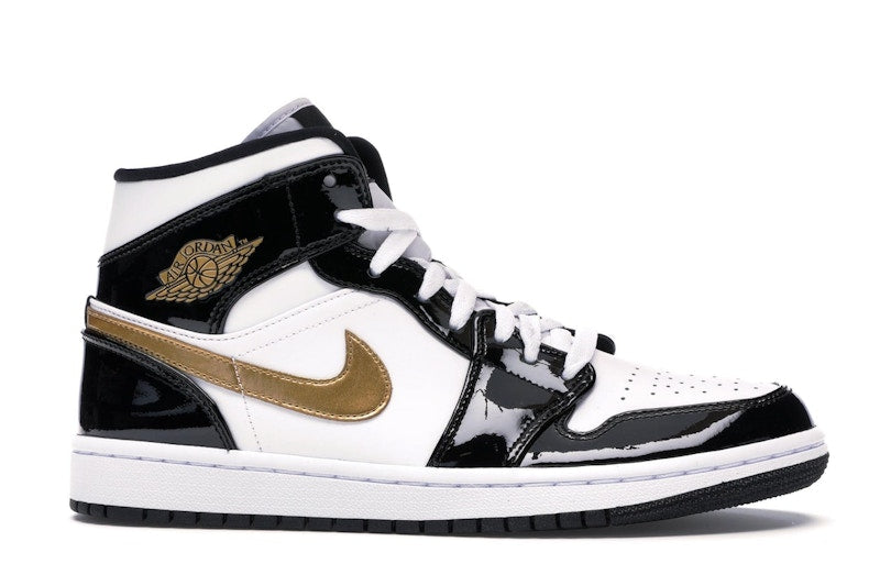 Air Jordan 1 Mid Patent Negro Blanco Dorado - vista 1