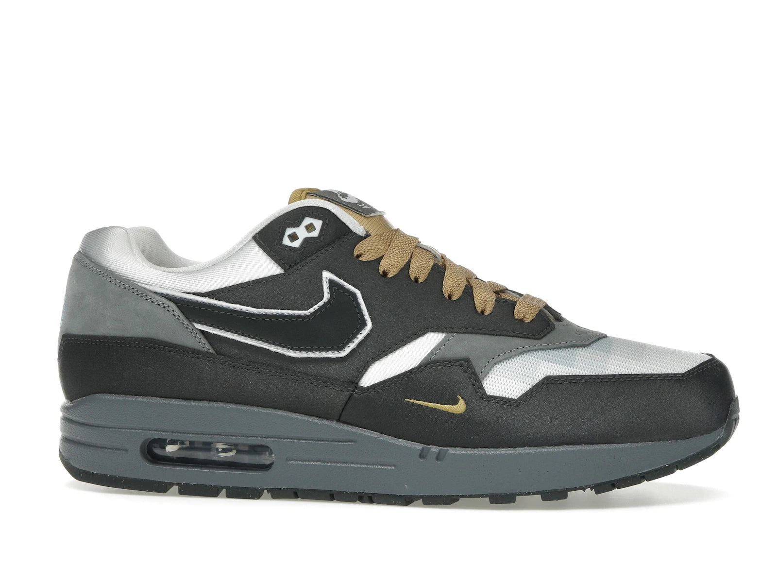Nike Air Max 1 Swoosh Low Poly Big Head Mode - Dark Smoke Grey/White/Metallic Gold - IB9898-001 - 01