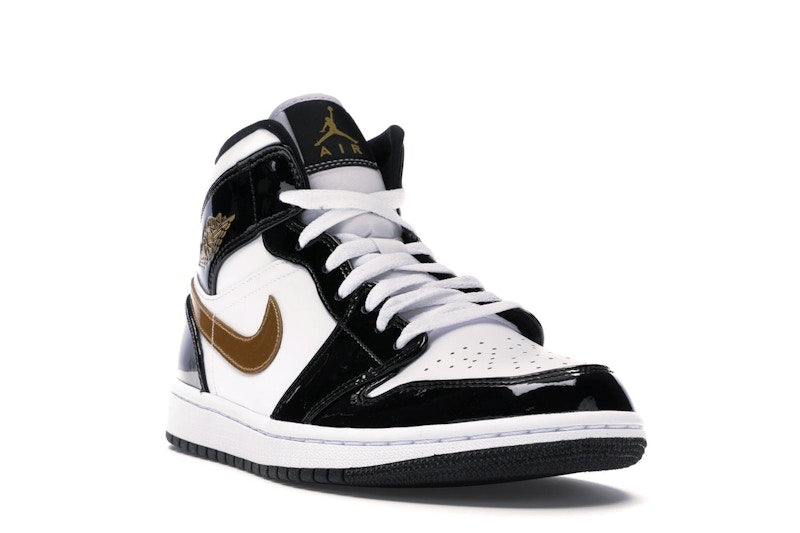 Air Jordan 1 Mid Patent Negro Blanco Dorado - vista 6