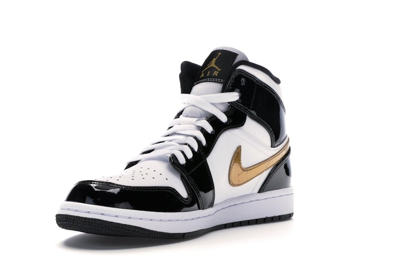 Air Jordan 1 Mid Patent Negro Blanco Dorado - vista 13