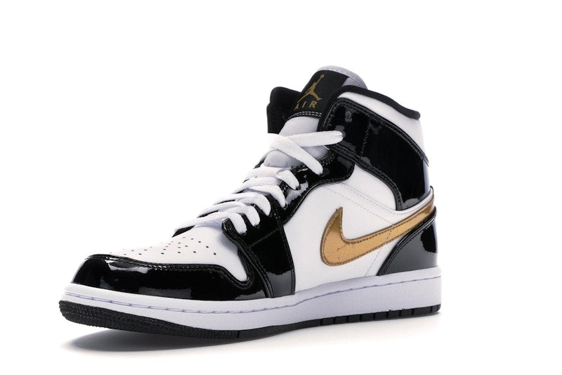 Air Jordan 1 Mid Patent Negro Blanco Dorado - vista 14