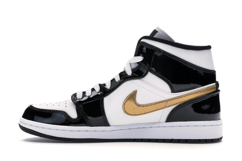 Air Jordan 1 Mid Patent Negro Blanco Dorado - vista 19