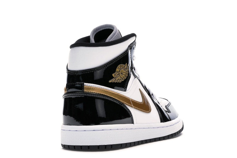 Air Jordan 1 Mid Patent Negro Blanco Dorado - vista 30