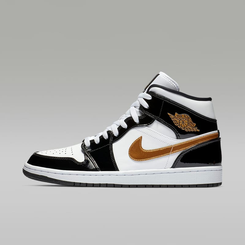 Air Jordan 1 Mid Patent Negro Blanco Dorado - vista 36