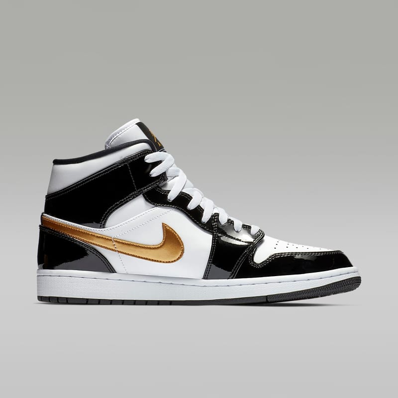 Air Jordan 1 Mid Patent Negro Blanco Dorado - vista 38