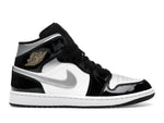 Air Jordan 1 Mid SE Patent Black White Metallic Silver Metallic Gold - 360°