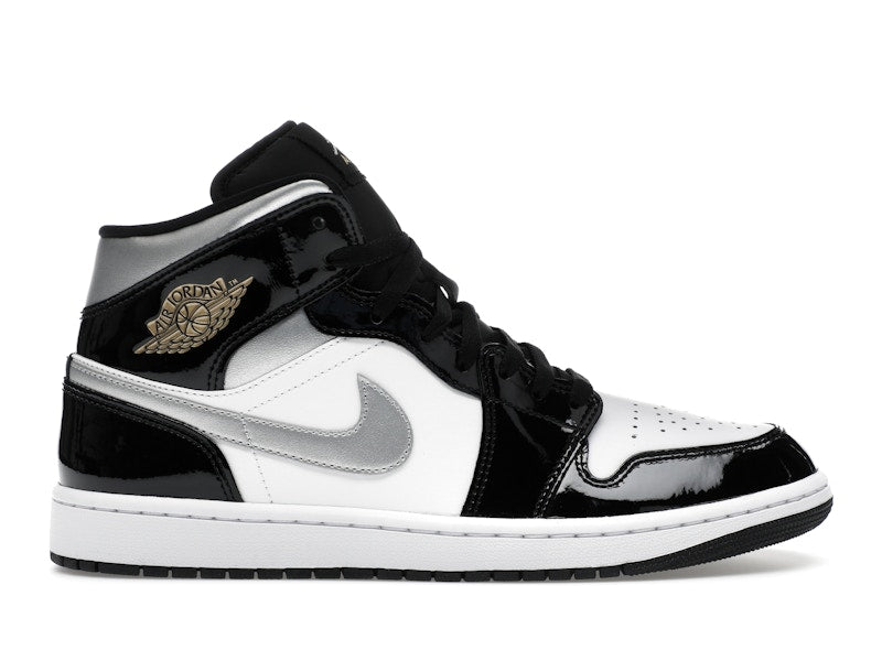 Air Jordan 1 Mid SE Patent Black White Metallic Silver Metallic Gold - weergave 1