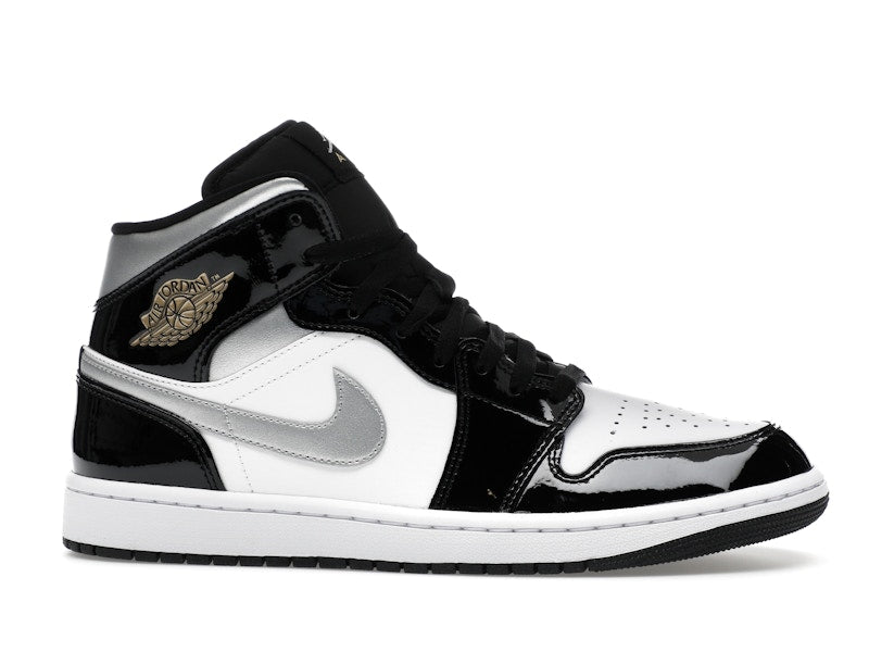 Air Jordan 1 Mid SE Patent Black White Metallic Silver Metallic Gold - weergave 2