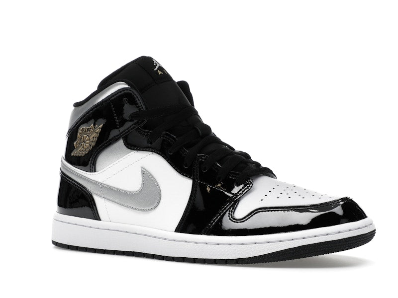 Air Jordan 1 Mid SE Patent Black White Metallic Silver Metallic Gold - achteraanzicht