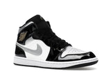 Air Jordan 1 Mid SE Patent Black White Metallic Silver Metallic Gold - achteraanzicht