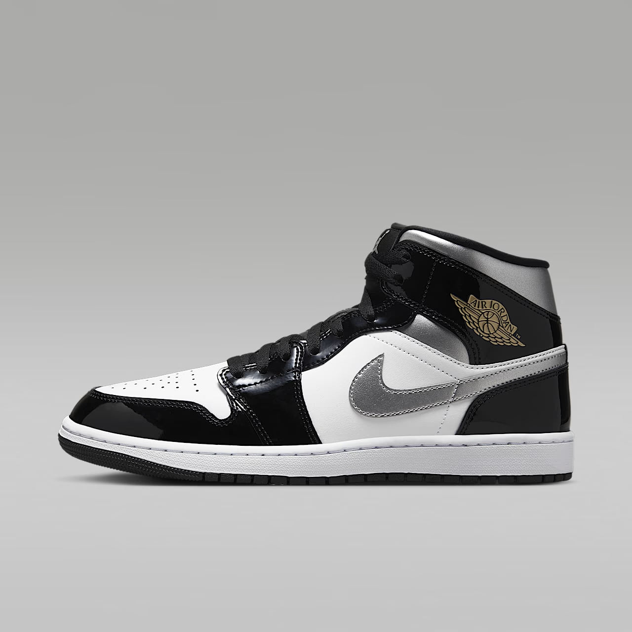 Air Jordan 1 Mid SE Patent Black White Metallic Silver Metallic Gold - vue 37