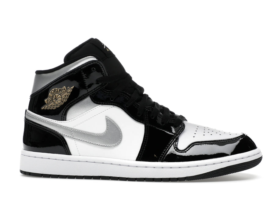 Air Jordan 1 Mid SE Patent Black White Metallic Silver Metallic Gold - Black/White/Metallic Gold/Metallic Silver - HV0789-010 - 01