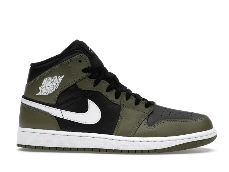 Air Jordan 1 Mid Black White Olive - Black/Medium Olive/Sail/White - DQ8426-092 - 01