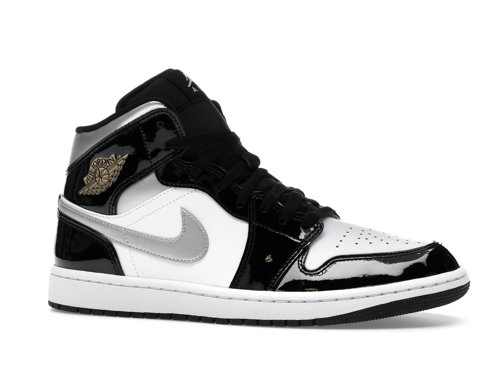 Air Jordan 1 Mid SE Patent Black White Metallic Silver Metallic Gold - view 2
