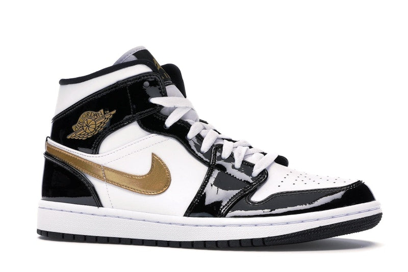 Air Jordan 1 Mid Patent Negro Blanco Dorado - vista 2