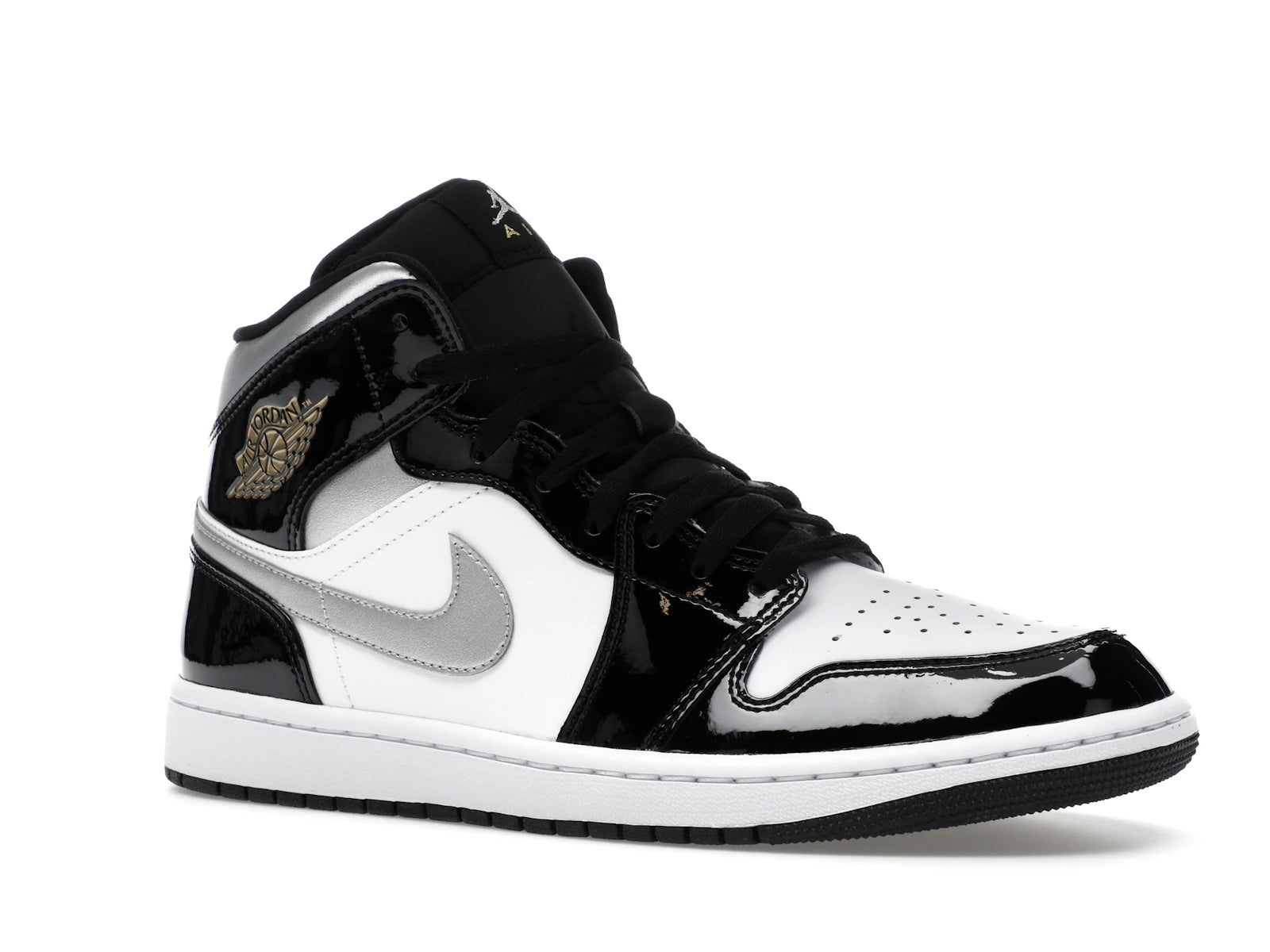 Air Jordan 1 Mid SE Patent Black White Metallic Silver Metallic Gold - view 3