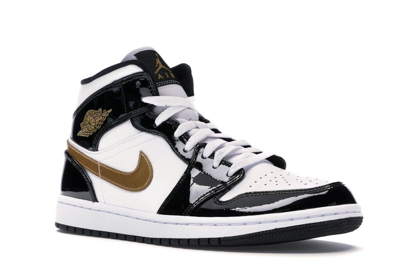 Air Jordan 1 Mid Patent Negro Blanco Dorado - vista 4