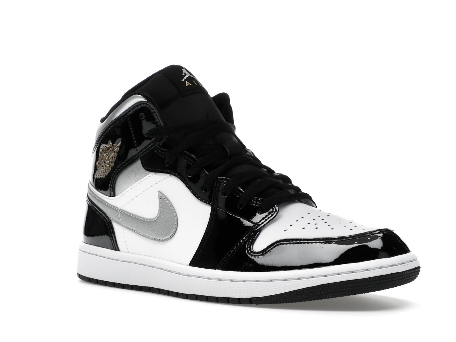 Air Jordan 1 Mid SE Patent Black White Metallic Silver Metallic Gold - view 4