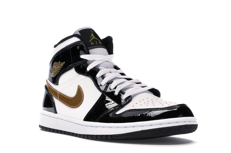 Air Jordan 1 Mid Patent Negro Blanco Dorado - vista 5