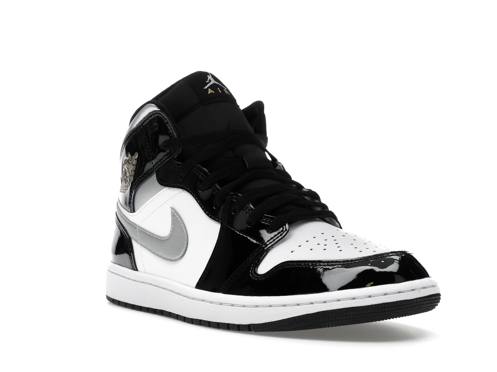 Air Jordan 1 Mid SE Patent Black White Metallic Silver Metallic Gold - view 5