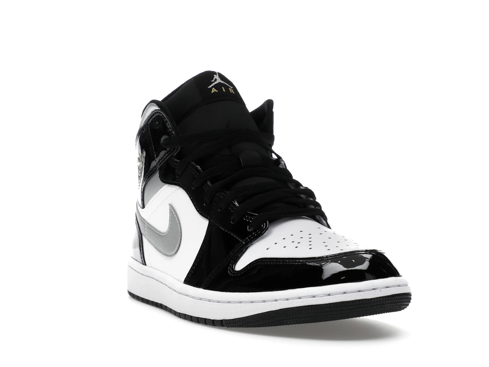 Air Jordan 1 Mid SE Patent Black White Metallic Silver Metallic Gold - view 6