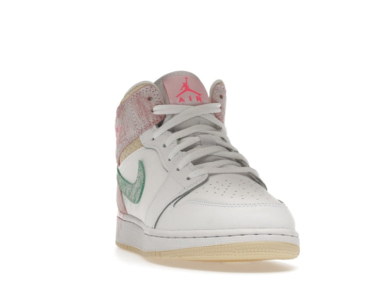 Air Jordan 1 Mid Paint Drip (GS) - White/Green Glow-Arctic Punch - DD1666-100 - 07