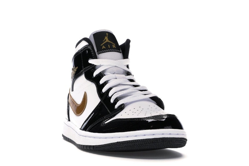 Air Jordan 1 Mid Patent Negro Blanco Dorado - vista 7