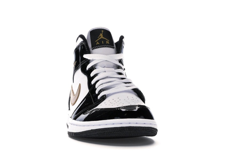 Air Jordan 1 Mid Patent Negro Blanco Dorado - vista 8