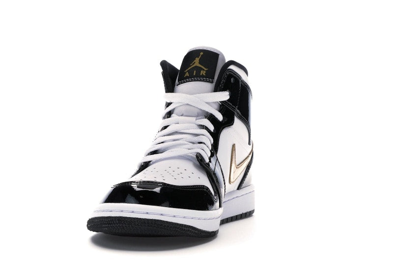 Air Jordan 1 Mid Patent Negro Blanco Dorado - vista 11