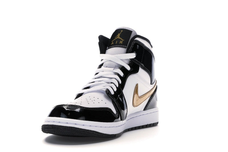 Air Jordan 1 Mid Patent Negro Blanco Dorado - vista 12