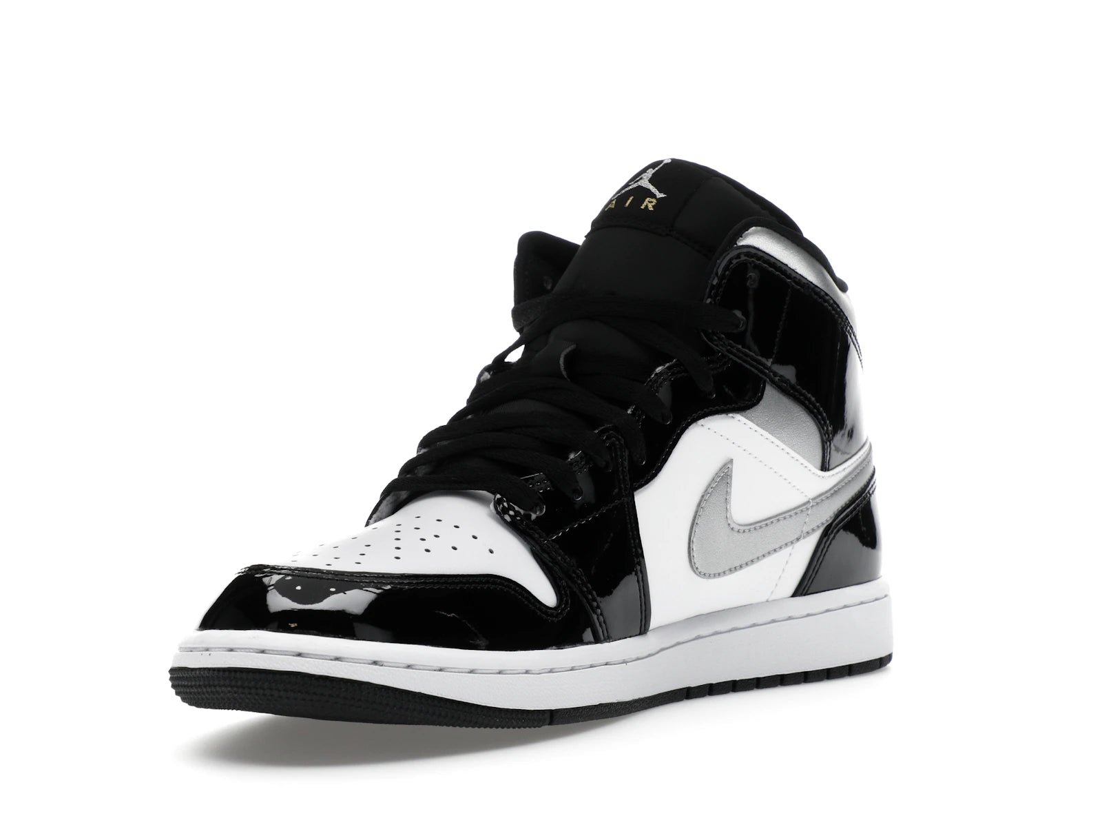 Air Jordan 1 Mid SE Patent Black White Metallic Silver Metallic Gold - view 13