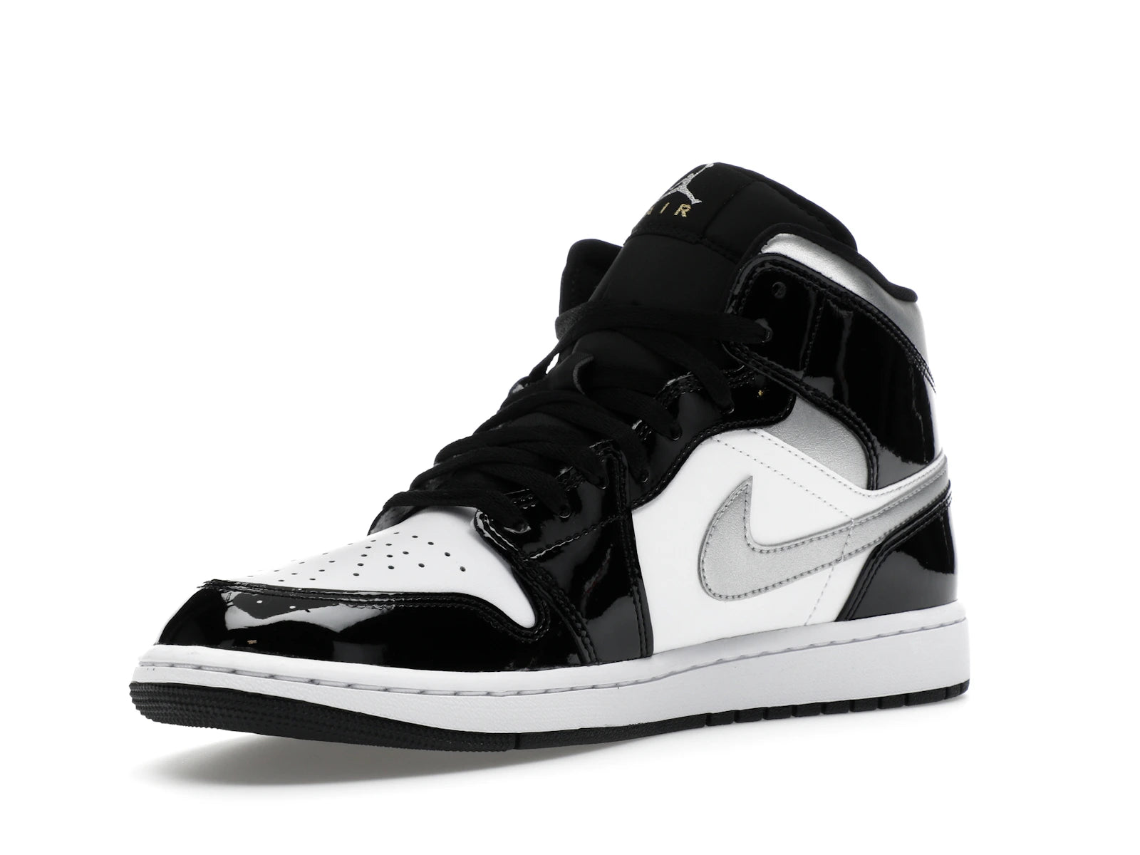 Air Jordan 1 Mid SE Patent Black White Metallic Silver Metallic Gold - view 14