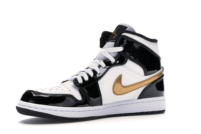 Air Jordan 1 Mid Patent Negro Blanco Dorado - vista 15