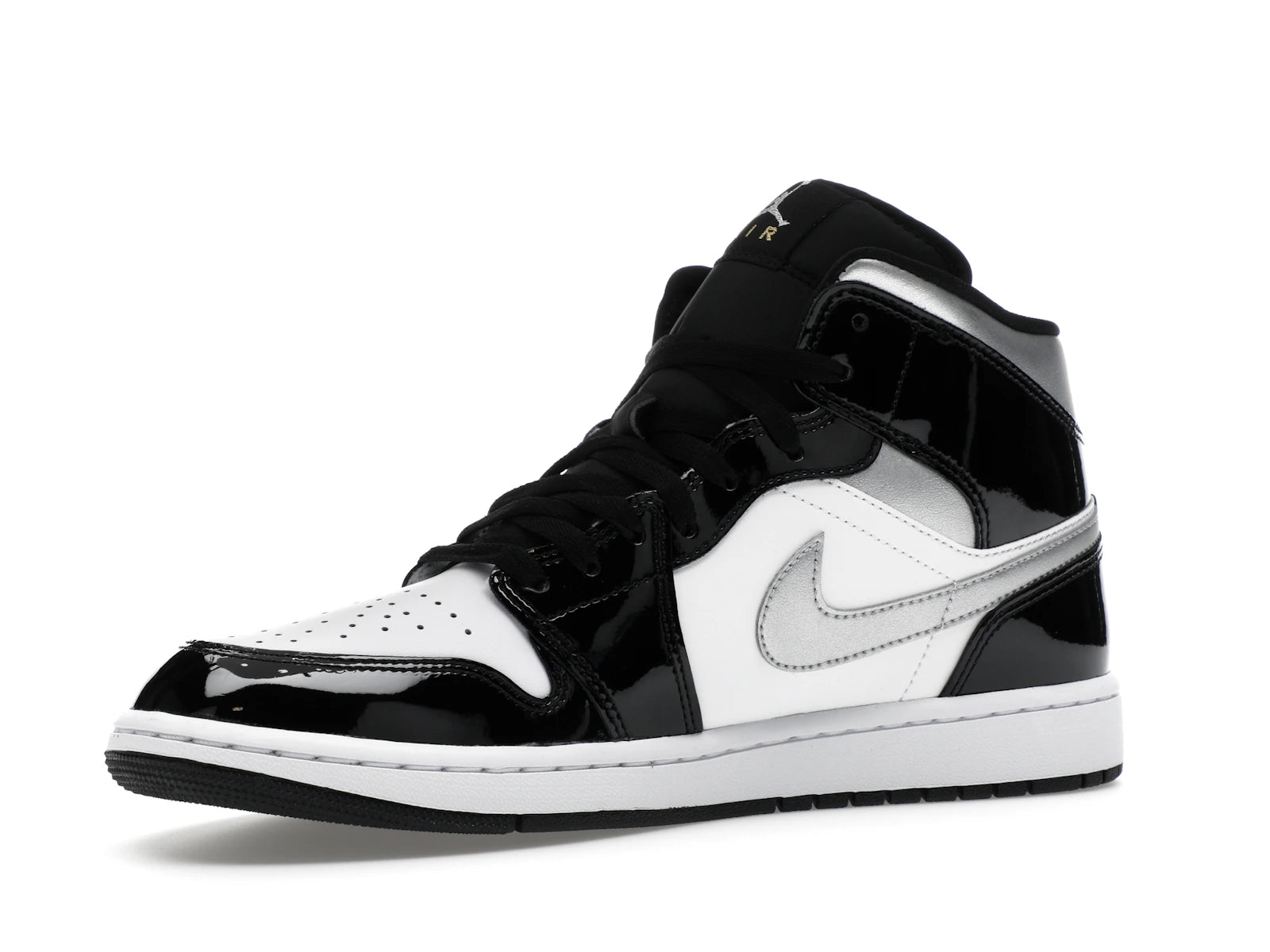 Air Jordan 1 Mid SE Patent Black White Metallic Silver Metallic Gold - view 15