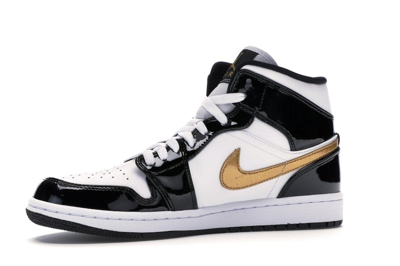 Air Jordan 1 Mid Patent Negro Blanco Dorado - vista 16