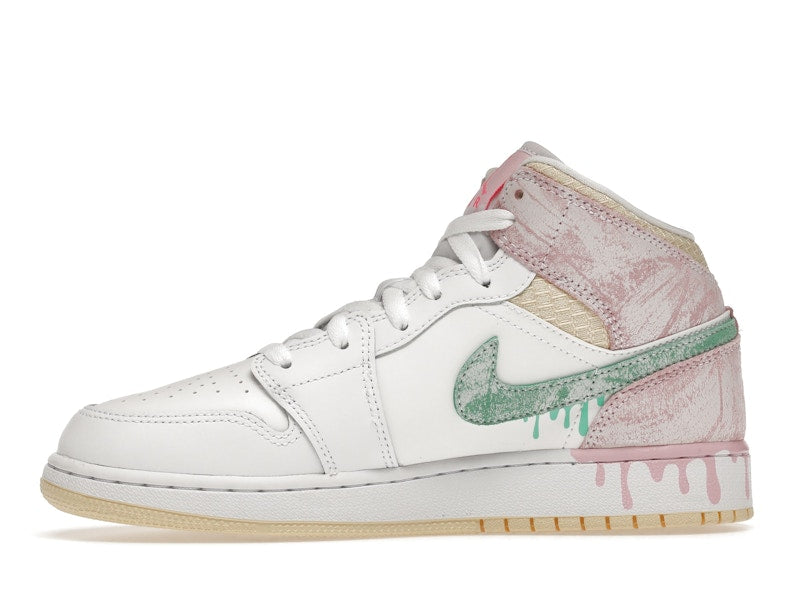 Air Jordan 1 Mid Paint Drip (GS) - White/Green Glow-Arctic Punch - DD1666-100 - 17
