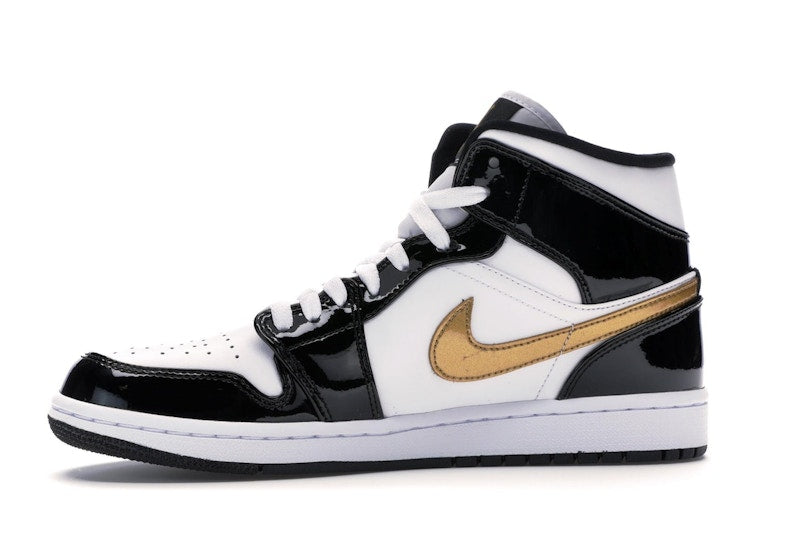 Air Jordan 1 Mid Patent Negro Blanco Dorado - vista 17