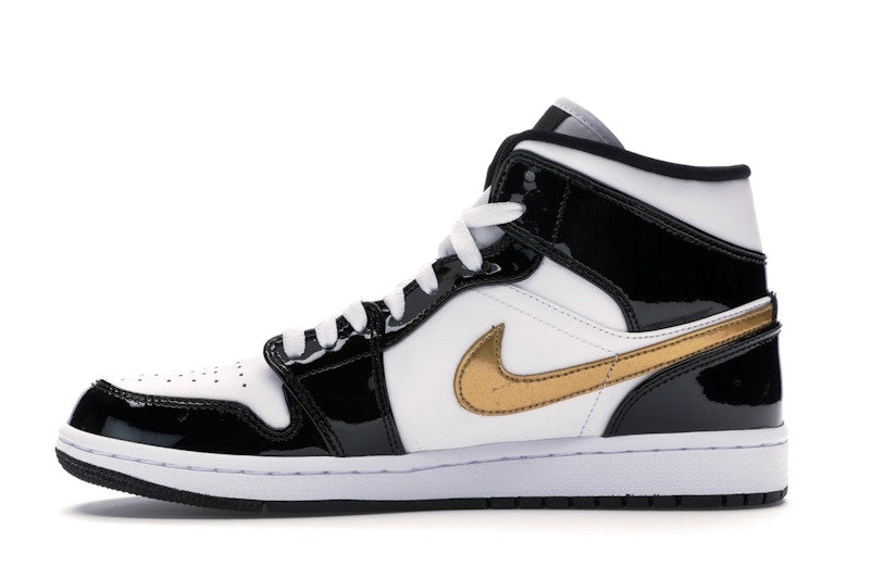 Air Jordan 1 Mid Patent Negro Blanco Dorado - vista 18
