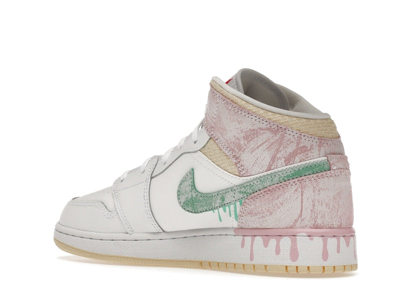 Air Jordan 1 Mid Paint Drip (GS) - White/Green Glow-Arctic Punch - DD1666-100 - 22