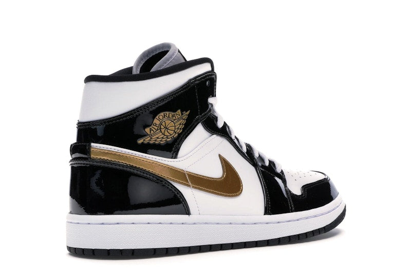 Air Jordan 1 Mid Patent Negro Blanco Dorado - vista 32