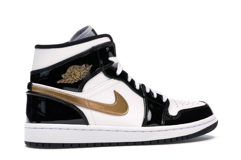 Air Jordan 1 Mid Patent Negro Blanco Dorado - vista 34