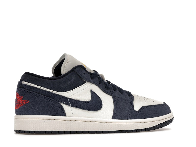 Air Jordan 1 Low SE Obsidian Suede - Obsidian/University Gold/Chile Red/Obsidian - IO7448-400 - 34