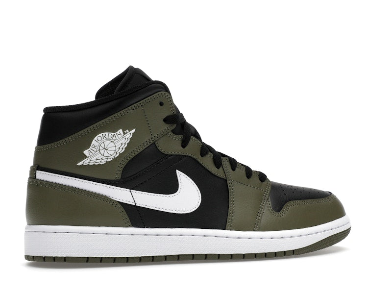 Air Jordan 1 Mid Black White Olive - Black/Medium Olive/Sail/White - DQ8426-092 - 34