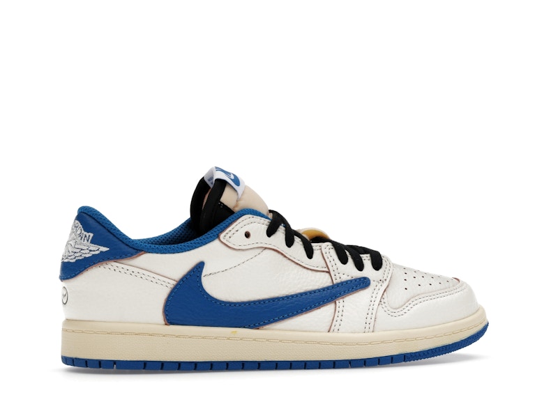 Air Jordan 1 Retro Low OG SP Fragment X Travis Scott Sail Military Blue (Enfant) - Sail/Black/Muslin/Military Blue - DO5442-104 - 34
