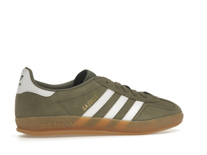 adidas Gazelle Indoor Olive Strata Cloud White Gum - Olive Strata/Cloud White/Gold Metallic - JQ0174 - 34
