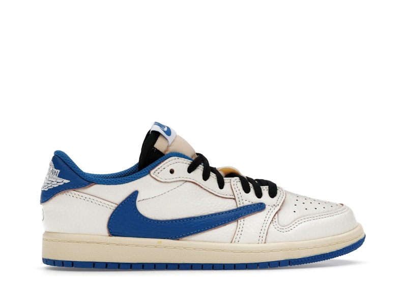 Air Jordan 1 Retro Low OG SP Fragment X Travis Scott Sail Military Blue (Enfant) - Sail/Black/Muslin/Military Blue - DO5442-104 - 35
